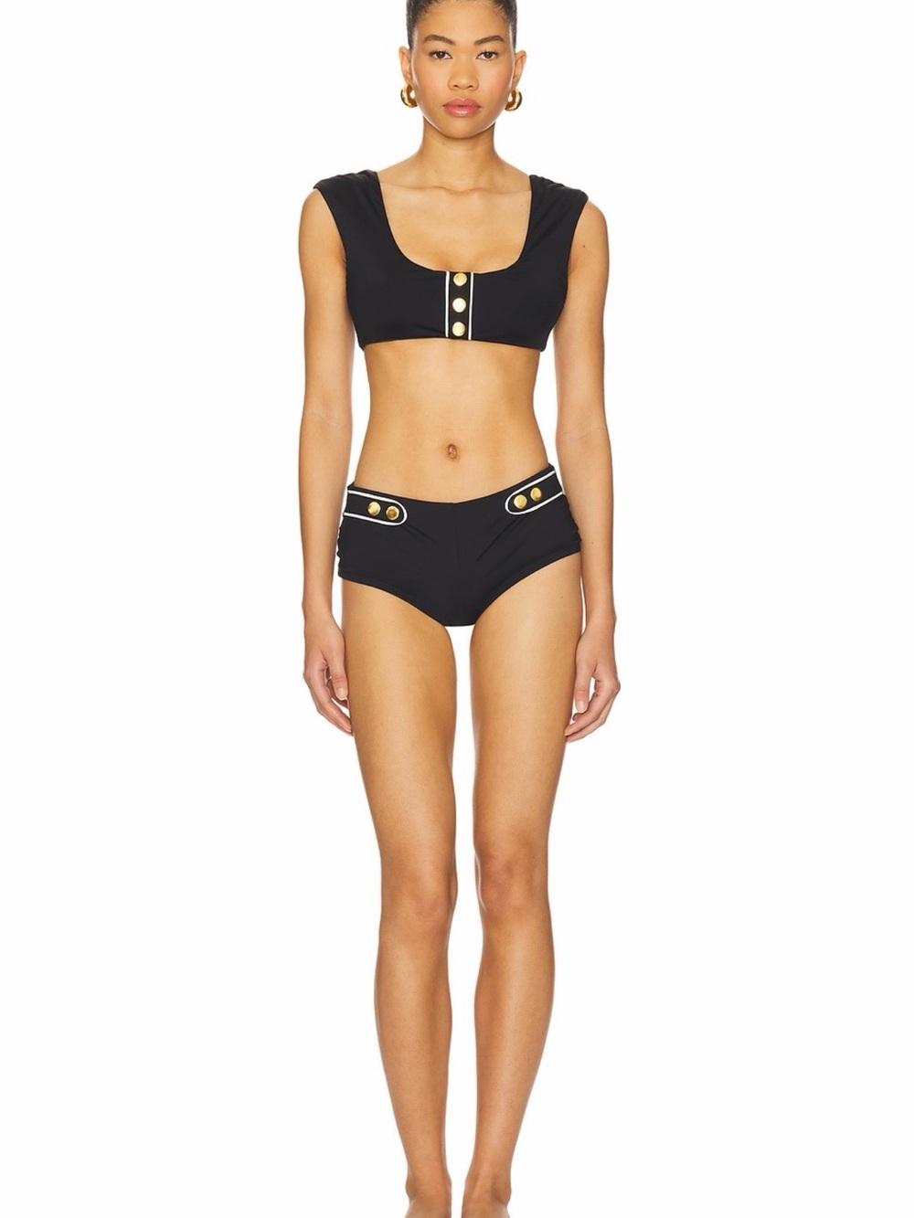 WeWoreWhat Black & Off White - Off Shoulder Bikini Top and Sailor Swim Short